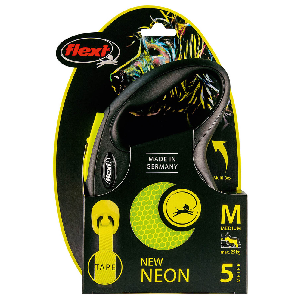 Flexi рулетка Neon New - M (до 25 кг) светоотражающая, желтый неон (5 м, лента)