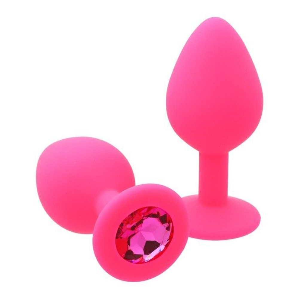 Розовая анальная пробка Оки-Чпоки с кристаллом - 8 см. (Цвет: розовый)