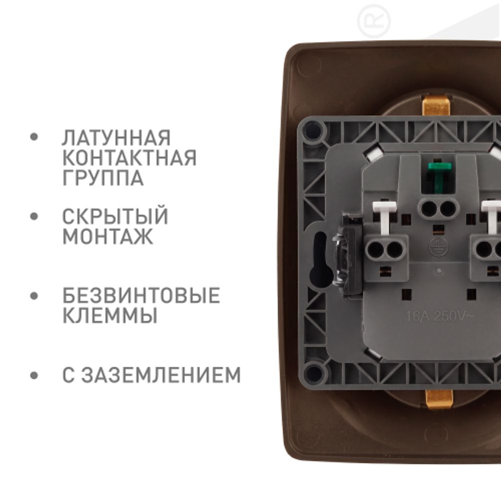 Розетка ЭРА Серия 12 12-2106-13 двойная с заземлением 2X2P+E Schuko 16A-250В IP20 бронза | Эра 12
