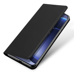 Чехол книжка из черной кожи для смартфона OnePlus 15, серия Skin Pro Series от Dux Ducis