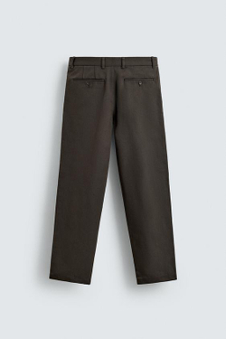ZARA БРЮКИ STRAIGHT FIT ИЗ РЕЛЬЕФНОЙ ТКАНИ, КОРИЧНЕВЫЙ