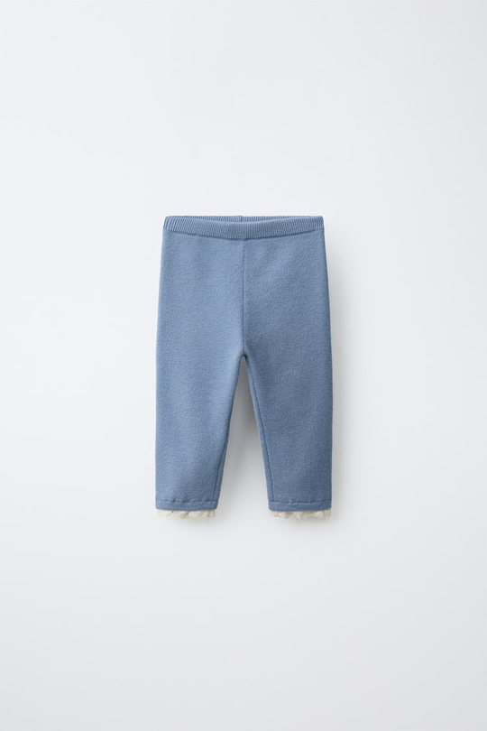 ZARA ТРИКОТАЖНЫЕ ЛЕГИНСЫ С КРУЖЕВОМ, ГОЛУБОЙ