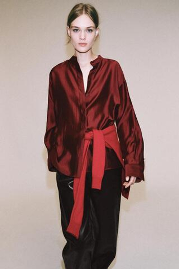 ZARA РУБАШКА С ВОРОТНИКОМ-СТОЙКОЙ ZW COLLECTION, КРАСНЫЙ