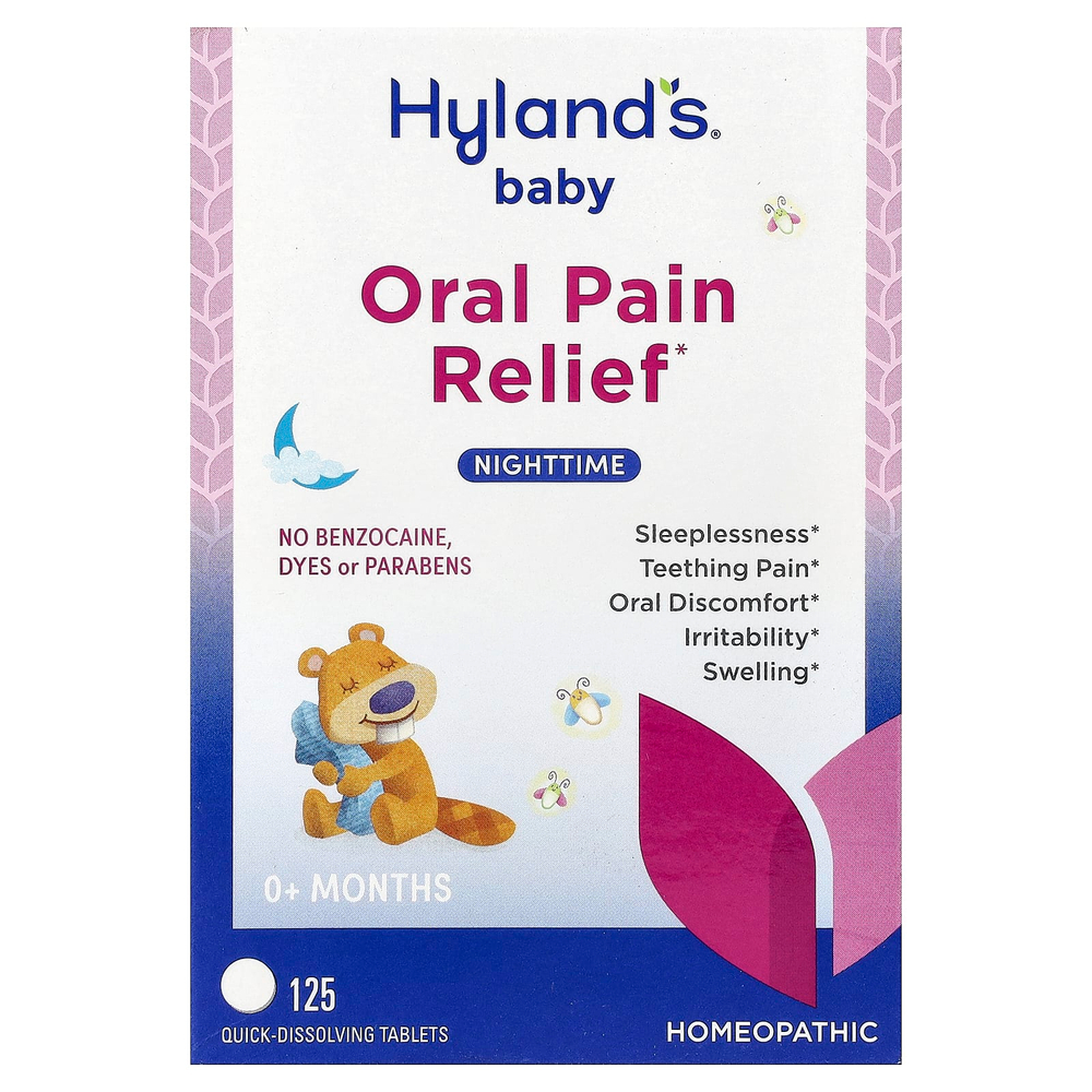 Hyland's Naturals, таблетки для облегчения боли в полости рта, для приема перед сном, от 0 месяцев, 125 быстрорастворимых таблеток
