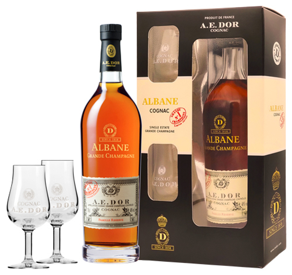 Коньяк A.E.DOR Albane Grande Champagne + 2 glasses п/у, 0.7 л