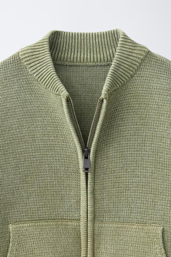 ZARA ТРИКОТАЖНЫЙ КАРДИГАН С ЭФФЕКТОМ ACID WASH, ЛИНЯЛЫЙ ЗЕЛЕНЫЙ