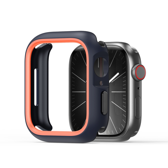 Чехол-бампер для часов Apple Watch серия 10, размер 42мм, темно-синий с оранжевыми вставками (Midnight/Orange) от Dux Ducis, серия Bamo Series
