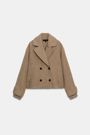 ZARA КОРОТКОЕ МЯГКОЕ ДВУБОРТНОЕ ПАЛЬТО, СЕРО-КОРИЧНЕВЫЙ