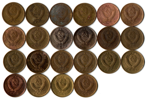 Набор 1 копейка СССР (22 шт без повторов) 1968-69, 72-74, 76-91 м,л №1