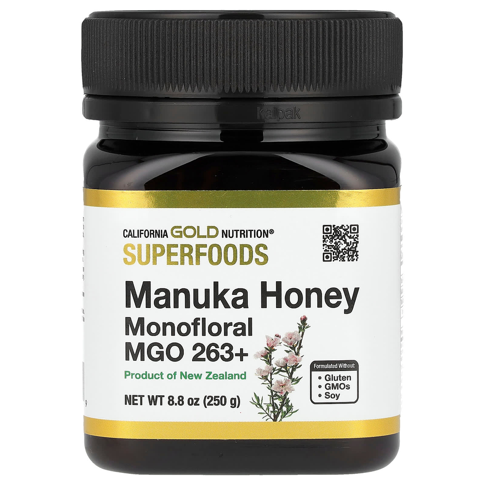 California Gold Nutrition, SUPERFOODS, монофлорный мед манука, MGO 263+, 250 г (8,8 унции)