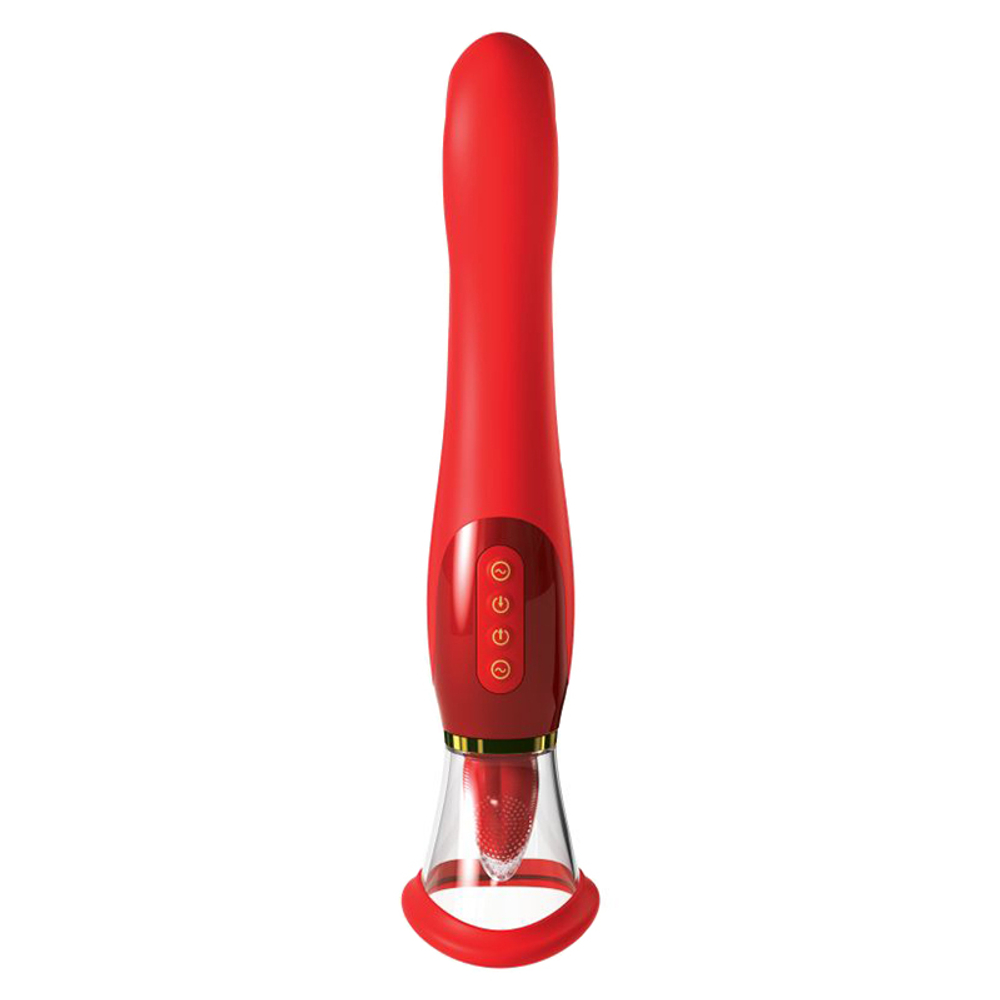 Двухсторонний вибростимулятор с помпой и язычком PipeDream Fantasy for Her Ultimate Pleasure Dual 24K Gold Luxury Edition Oral Sex Simulator Red 494315