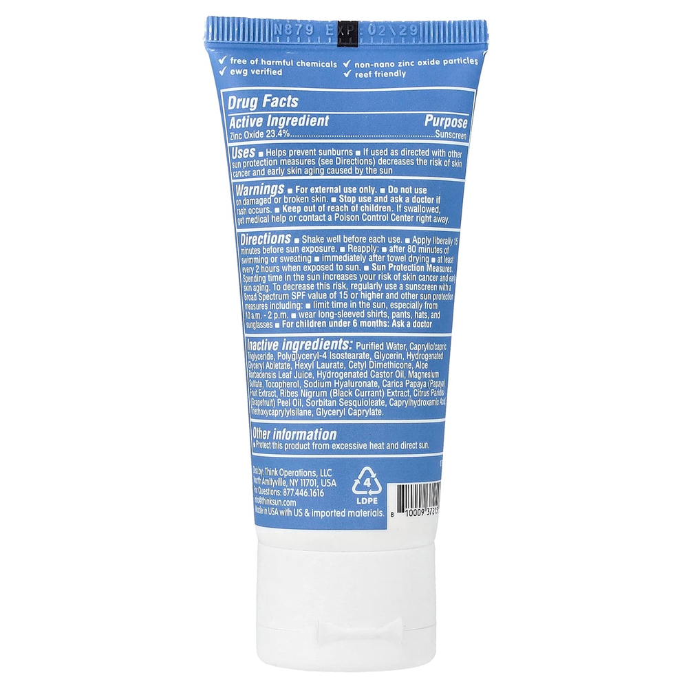 think, Thinksport®, солнцезащитное средство для лица с цинком 23,4%, SPF 50, 59 мл (2 жидк. унции)
