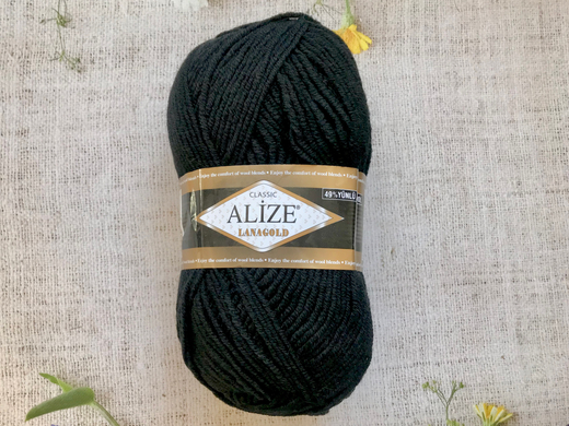 Пряжа ALIZE "Lana Gold Classic". 60 черный