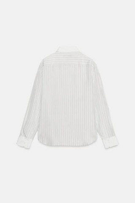 ZARA РУБАШКА В ПОЛОСКУ ИЗ 100% ШЕЛКА — ZW COLLECTION, ЭКРЮ/ЧЕРНЫЙ
