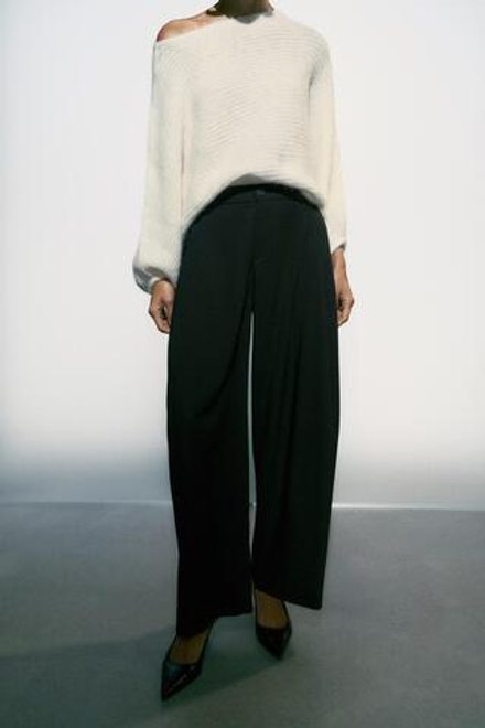 ZARA БРЮКИ BARREL СО СКЛАДКАМИ, ЧЕРНЫЙ