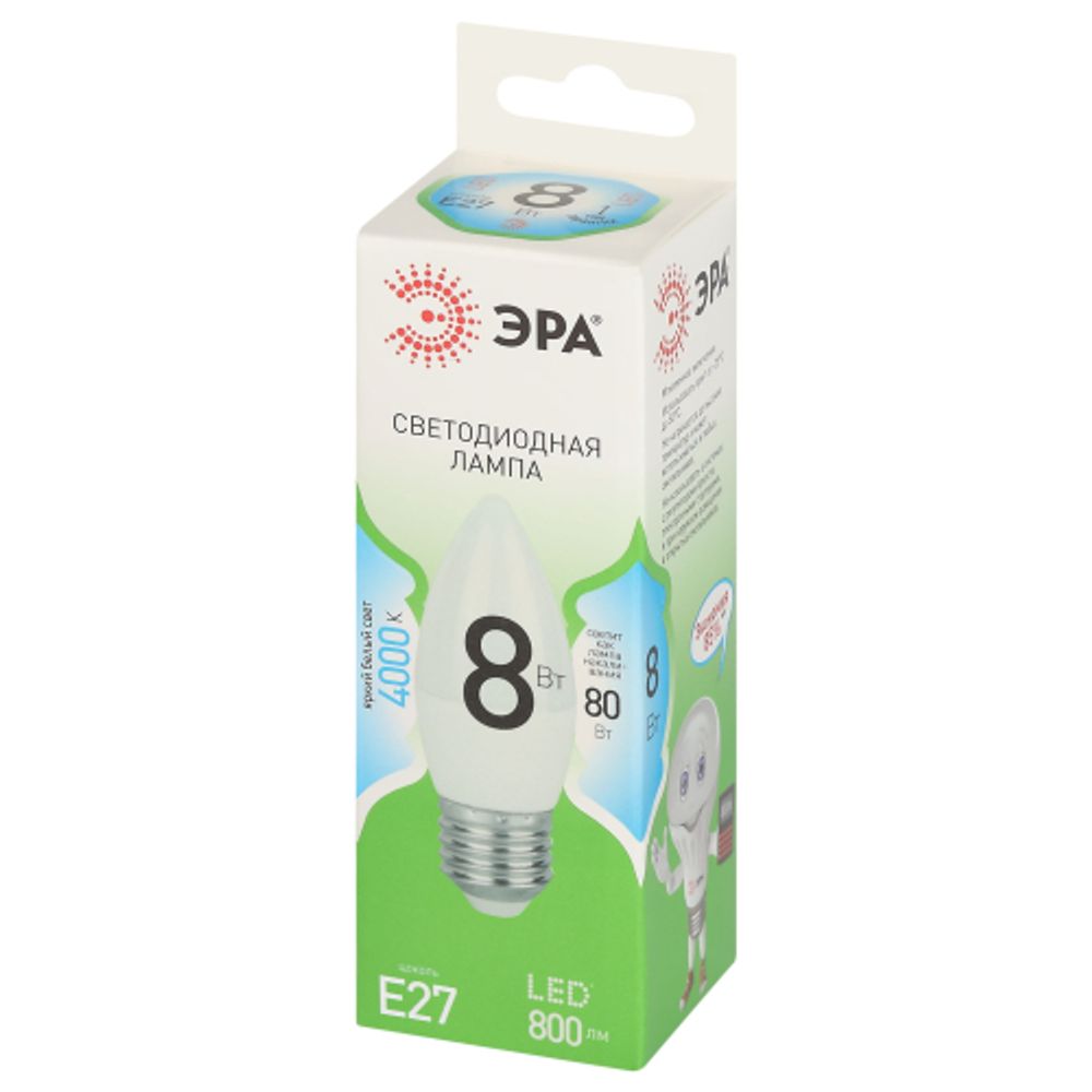 Лампа светодиодная ЭРА GREEN LINE LED B35-8W-840-E27 GL 8Вт свеча яркий белый свет E27 | Лампы cветодиодные Свеча (B/C)