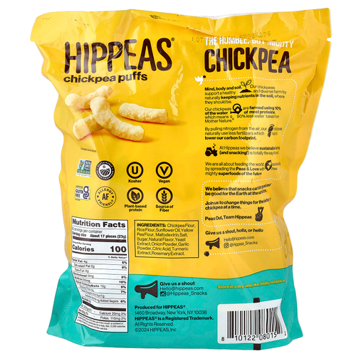 Hippeas, колечки из нута, белый чеддер, 6 пакетиков по 23 г (0,8 унции)