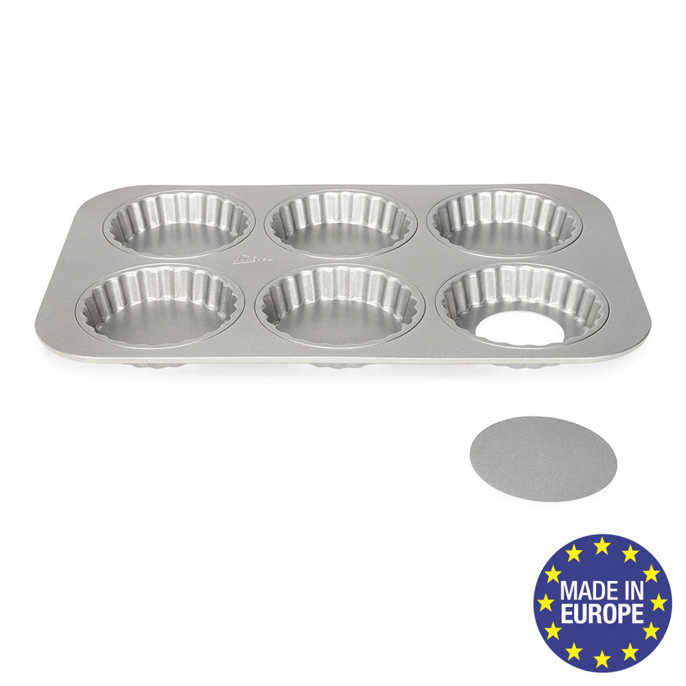Форма для выпечки кексов со съемным дном на 6 ячеек Patisse Silver 38х24х2.5 см