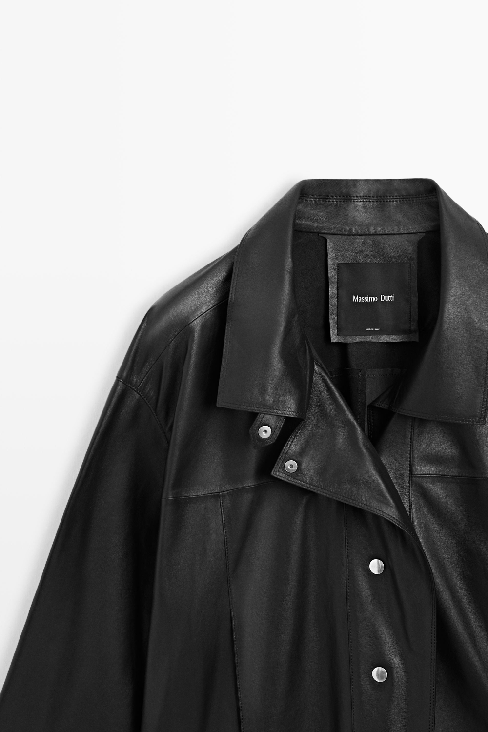 Massimo Dutti Кожаная куртка с пуговицами, черный