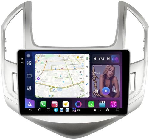 Магнитола для Chevrolet Cruze 1 2012-2015 (рамка серебро) - FarCar S500-TS20 монитор 9.5" 2K QLED на Android 14, Быстрейшая, CarPlay, 4G SIM-слот