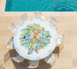 Столовая группа Domiziani Tropical на 10 персон, стол из лавового камня диам. 230 см, кресла нерж. сталь - 10 шт., Италия