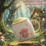 Керамическая кружка с крышкой и ложкой, бело-желтый, 420 мл