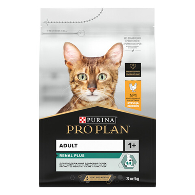 Pro Plan Renal Plus для взрослых кошек, с высоким содержанием курицы 3 кг
