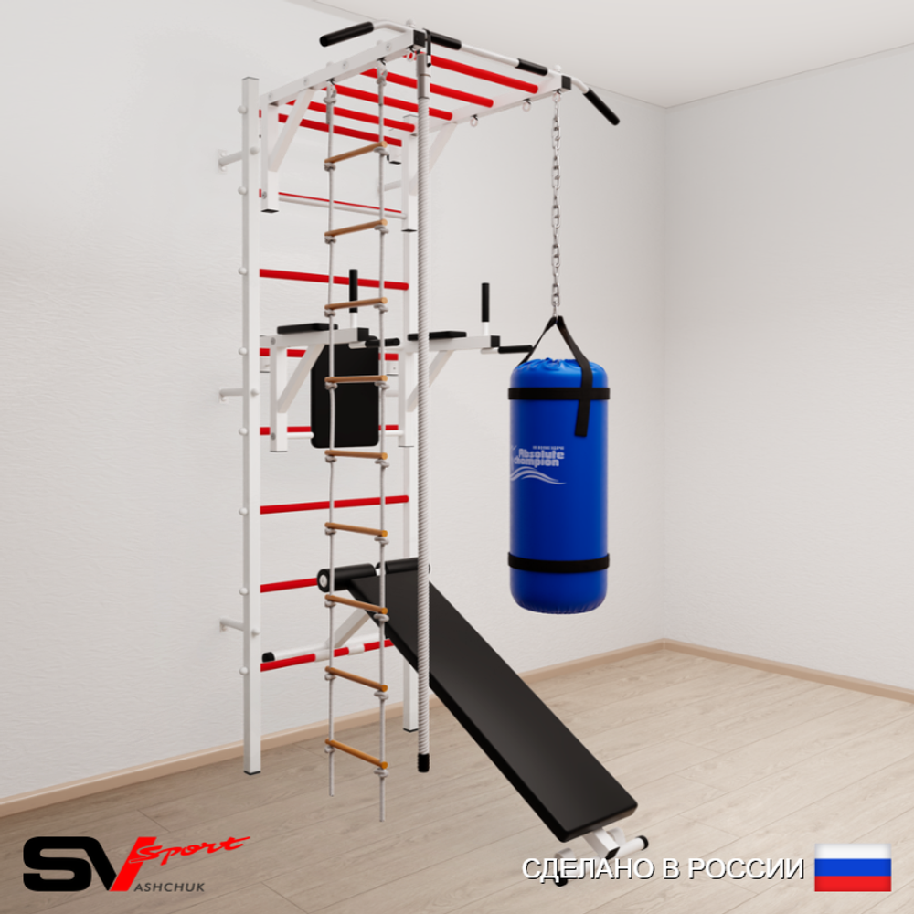 Шведская стенка Sv Sport усиленная 6551 (Турник рукоход/Брусья/Скамья/Канат/Лестница/Цепь/Мешок 15кг)
