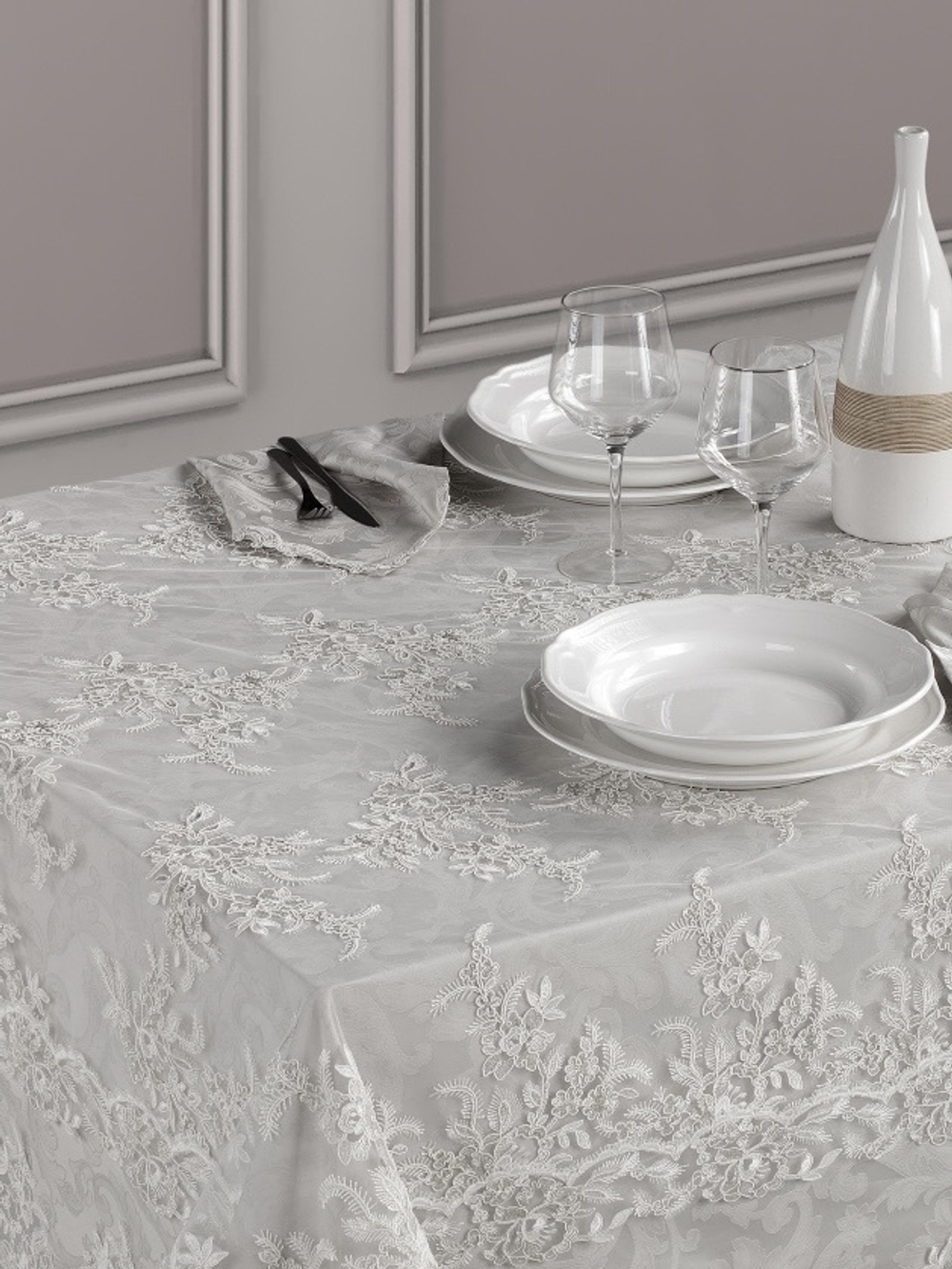 Скатерть кружевная 140x360 Emozioni Lace шампань