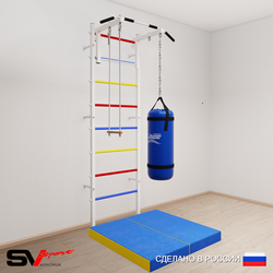 Шведская стенка Sv Sport усиленная 6125 (Турник стандарт/Трапеция/Цепь/Мешок 15кг/Мат 1м)