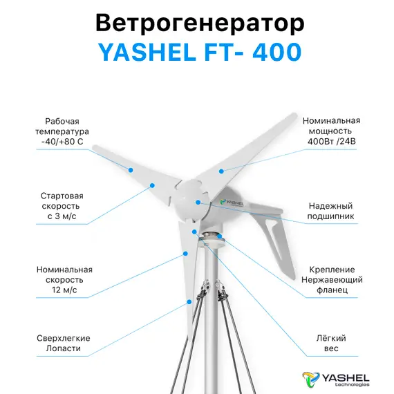АВТОНОМНАЯ ВЕТРЯНАЯ ЭЛЕКТРОСТАНЦИЯ YASHEL СЕРИЯ «WINDSTATION 400W-12V»