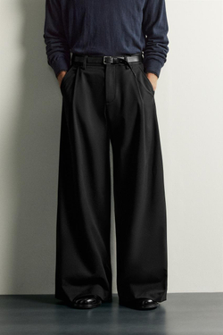 ZARA БРЮКИ WIDE FIT СО СКЛАДКАМИ, ЧЕРНЫЙ