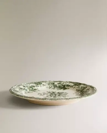 ZARA HOME ДЕСЕРТНАЯ ТАРЕЛКА ИЗ ФАЯНСА С ЦВЕТОЧНЫМ УЗОРОМ, ОЛИВКОВЫЙ