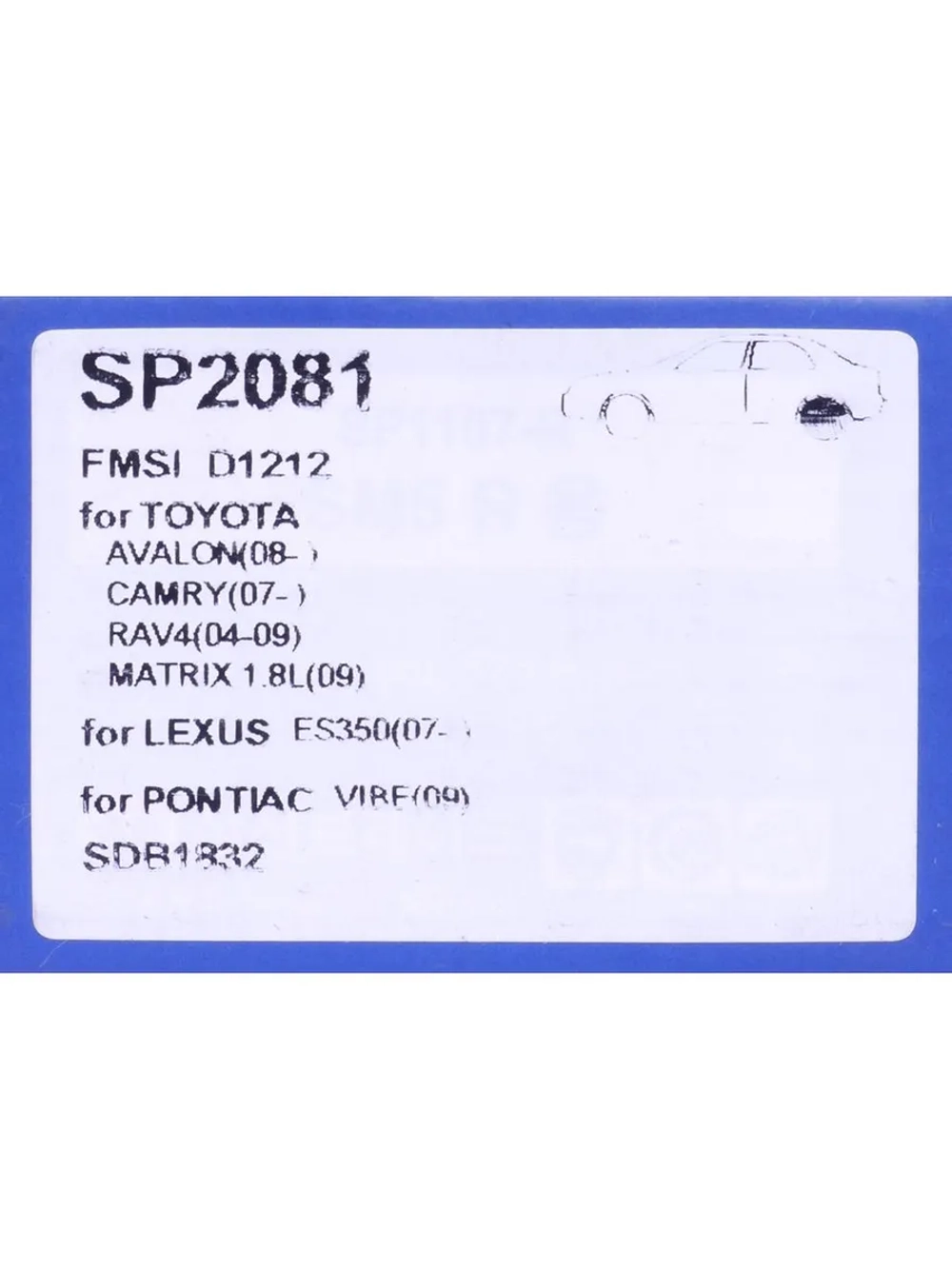 Колодки тормозные TOYOTA Rav 4 (2.0/2.2),Camry V40 (06-) задние (4шт.) SANGSIN