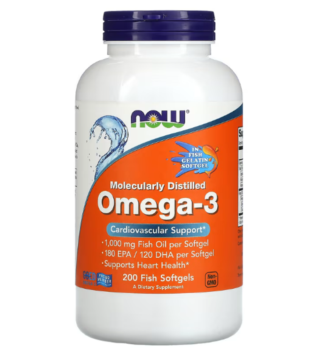 NOW Foods, Omega-3 Fish Oil 1000 mg, 200 Softgels | Omega-3 baliq moyi, 1000 mg, 200 kapsula