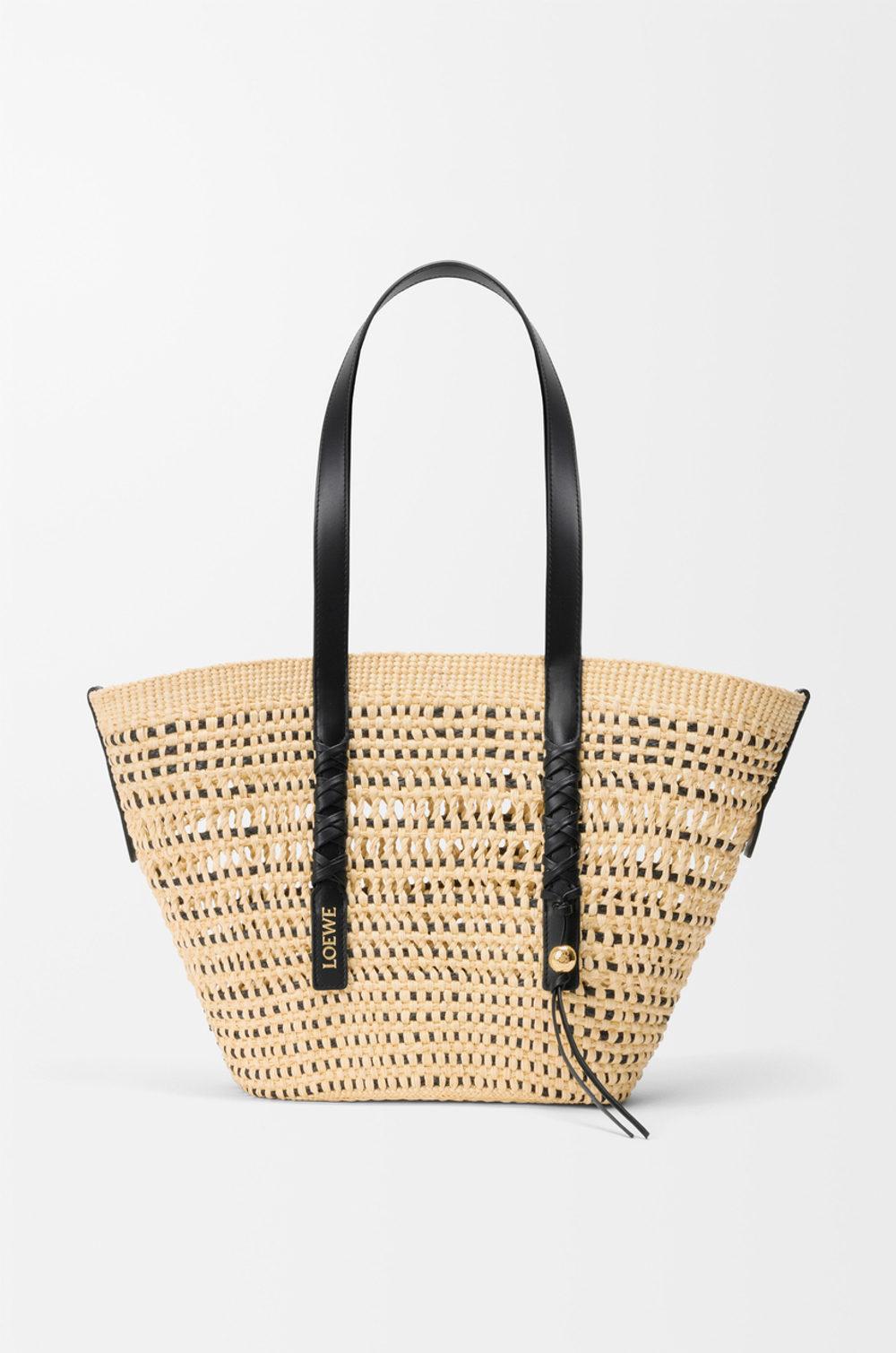 Loewe Среднего плетеная сумка-корзина Braid из пальмы и телячьей кожи, натуральный/черный