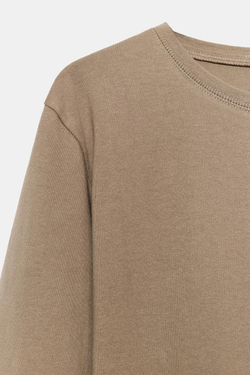 ZARA ФУТБОЛКА ИЗ РУСТИКАЛЬНОГО ХЛОПКА, КОРИЧНЕВЫЙ