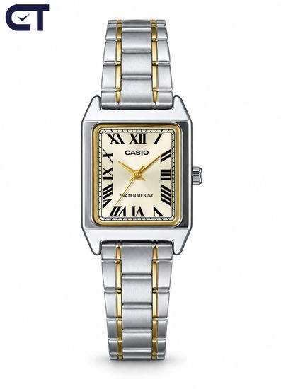 CASIO LTP-V007SG-9B CASIO Collection женские наручные часы — двухцветный браслет, золотистый циферблат и винтажная геометрия
