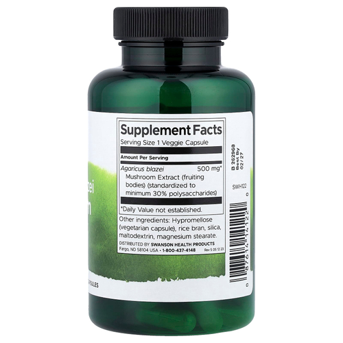 Swanson Vitamins, экстракт гриба агарика бразильского (Agaricus blazei), 500 мг, 90 растительных капсул