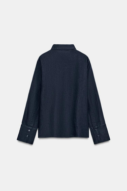 ZARA РУБАШКА ИЗ 100% ЛЬНА — ZW COLLECTION, МОРСКОЙ СИНИЙ