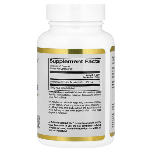 California Gold Nutrition, никотинамид рибозид тартрат (НРТ), 250 мг, 60 растительных капсул