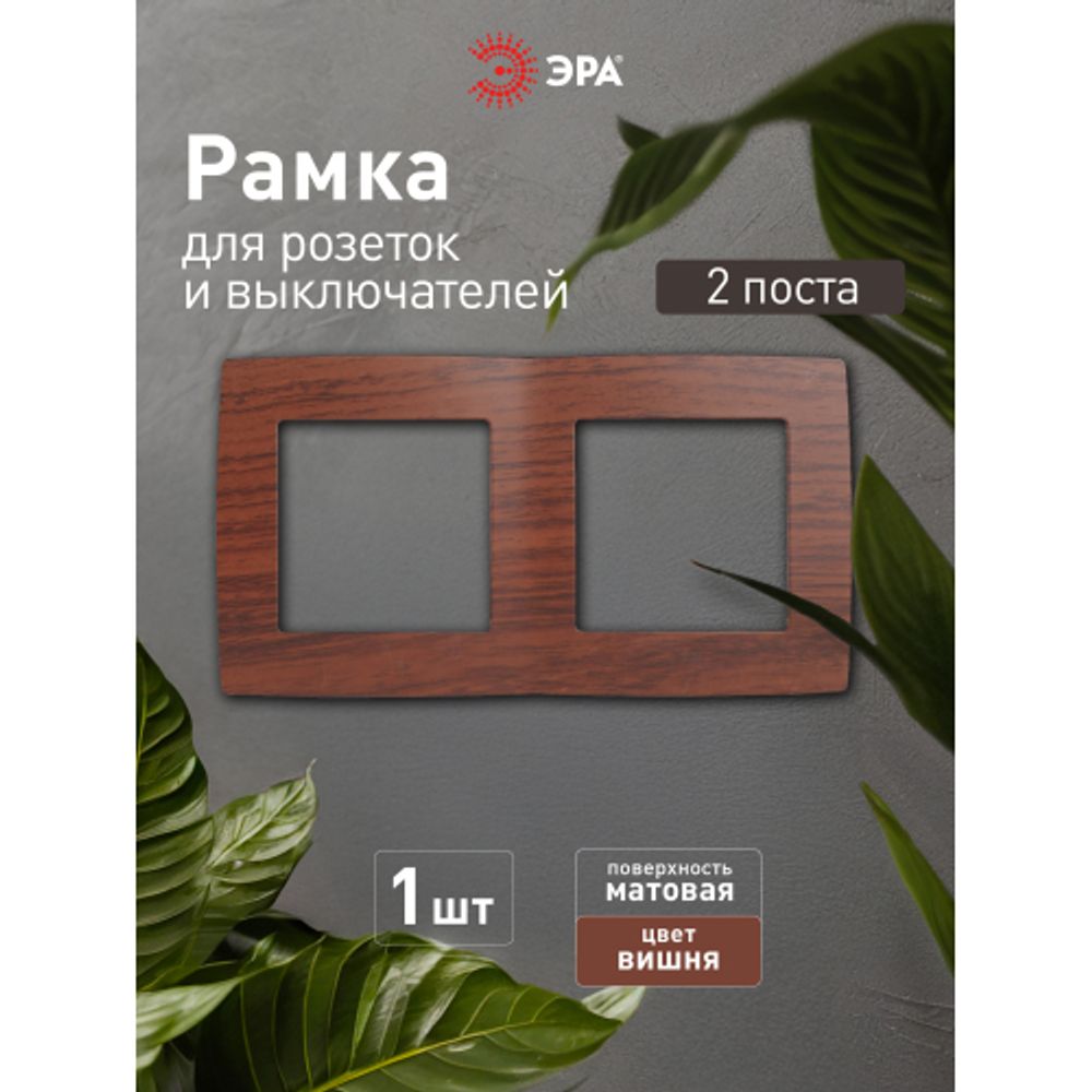 12-5002-08 ЭРА Рамка на 2 поста, Эра12, вишня | Эра 12