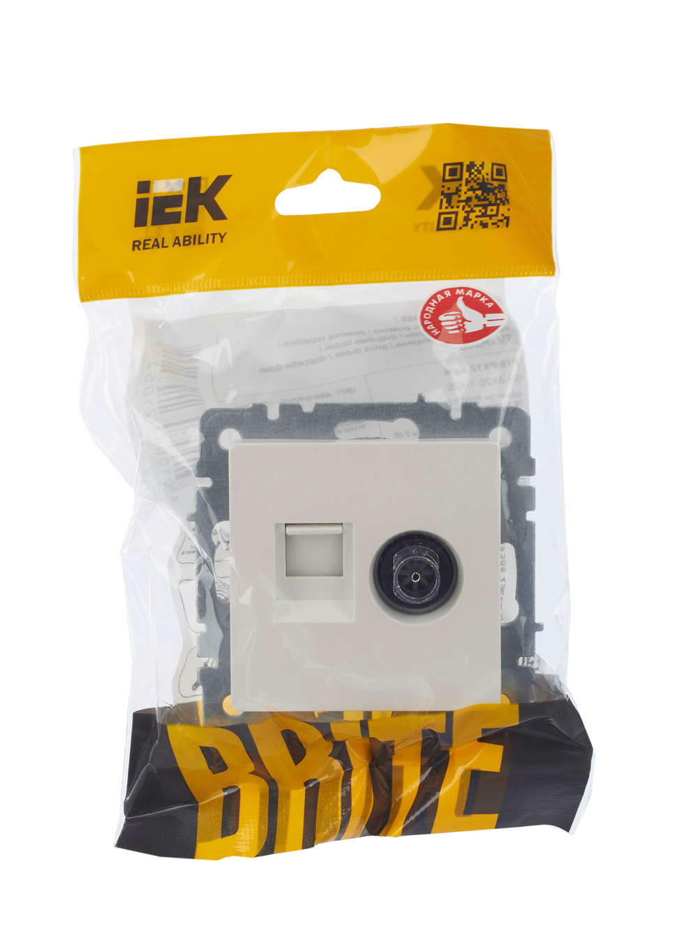 BRITE Розетка двойная TV+RJ45 кат.5E РТВ/РК12-БрЖ жемчуг IEK