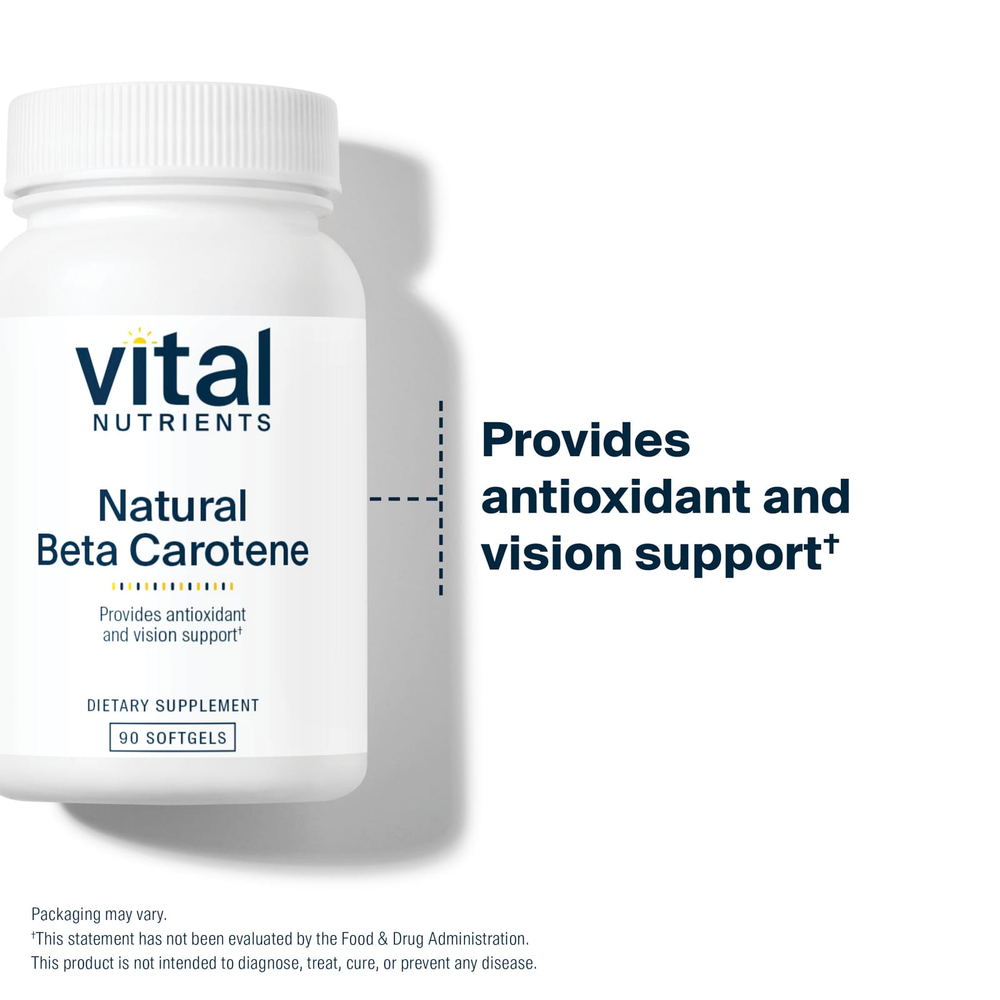 Vital Nutrients, Натуральный бета-каротин, 90 мягких таблеток (7500 мкг RAE в одной капсуле)