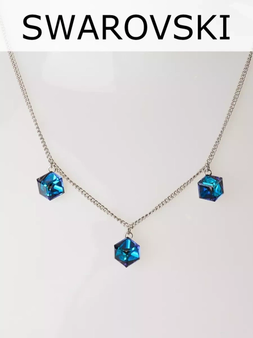 Колье Миражи с синими кристаллами-хамелеонами Swarovski