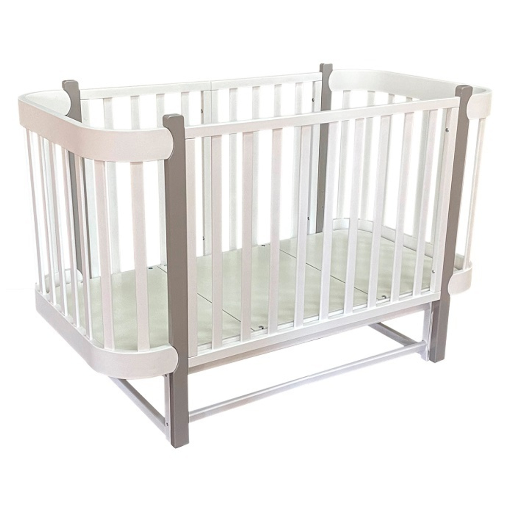 Кровать детская «Baby 21» 3 в 1 продольный маятник, колесо (белый/серый)