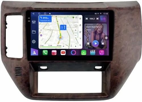 Магнитола для Nissan Patrol Y61 2004-2010 (рамка дерево) - FarCar S500-TS10 монитор 9.5" QLED на Android 14, Быстрая, CarPlay, 4G SIM-слот