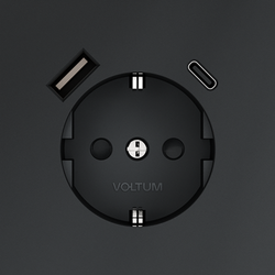 Розетка встраиваемая VOLTUM S70 с заземлением и защитными шторками, 16А, с USB, A+С, (графит)