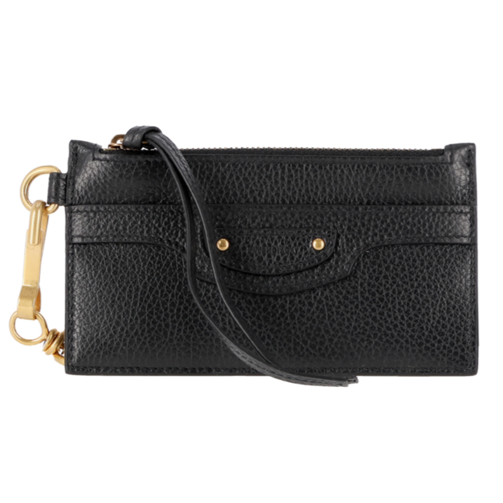 Balenciaga Cow Leather Key Ring Card Holder Women"s Black