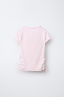 ZARA ФУТБОЛКА ИЗ МОДАЛА С ВЫРЕЗАМИ И БАНТАМИ, РОЗОВЫЙ